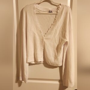 525 America White Destressed V-Neck‎ Cardigan